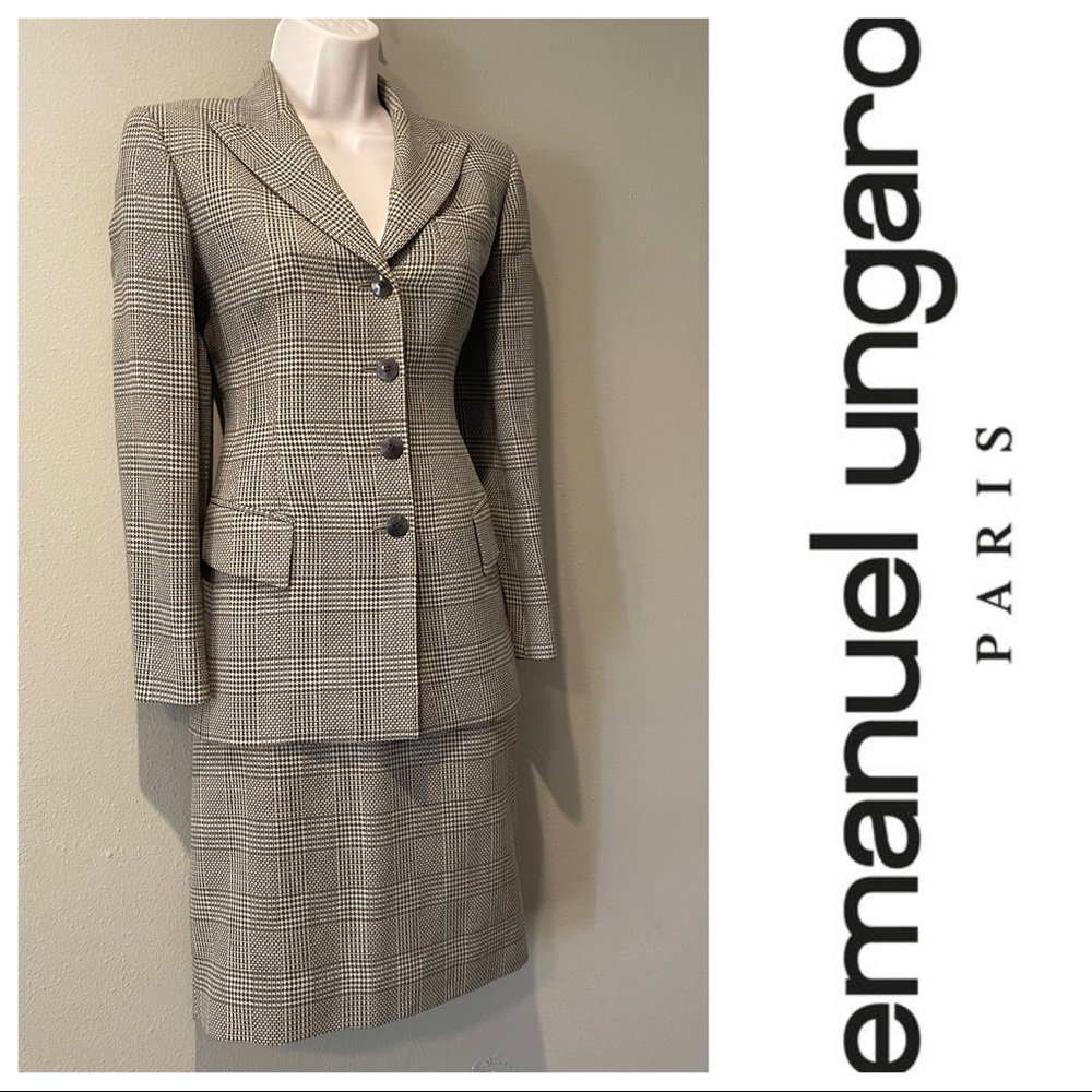 Ungaro Skirt Suit Size 46 / 12 Ladies Cotton Wool Blend Army Green Made …